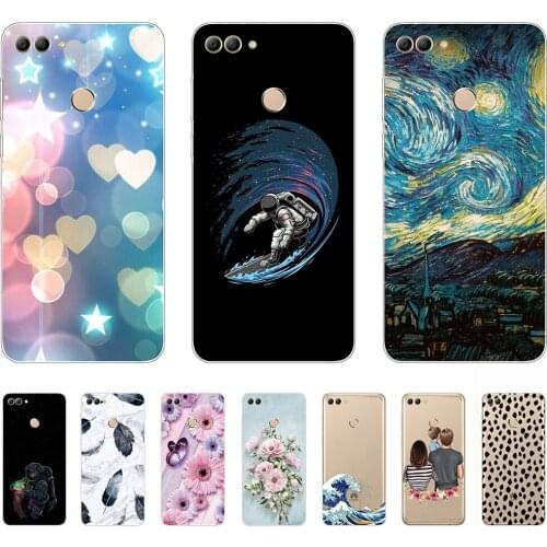 Soft Case for Huawei Y9 (2018) Silicon Fashion Abstract Transparent Shell Back Cases 5.93Inch Shockproof Bumper Full protection