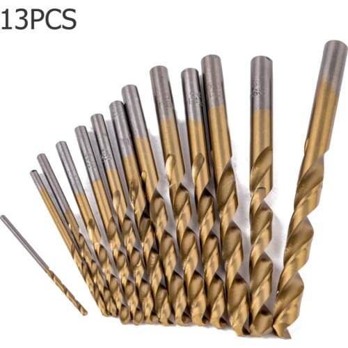 13PCS HSS Twist Drill Bit Set High Speed Steel Titanium Coated Quick Change Woodworking Tool 1.5-6.5mm for thin aluminum plastic