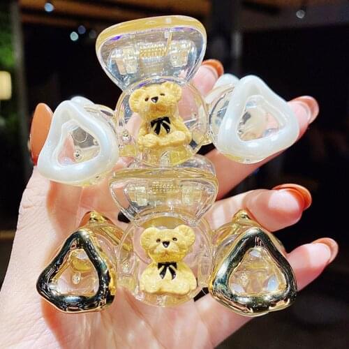 New Women Girls Cute Cartoon Bear Geometric Plastic Hair Claws Sweet Hair Decorate Headband Hair Clips Fashion Hair Accessories