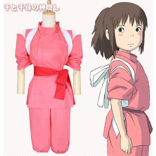 New Cosplay Japenese Style Anime Spirited Away Cosplay Suits Takino Chihiro Show Costume Kamikakushi Girls Pink Kimono Sets