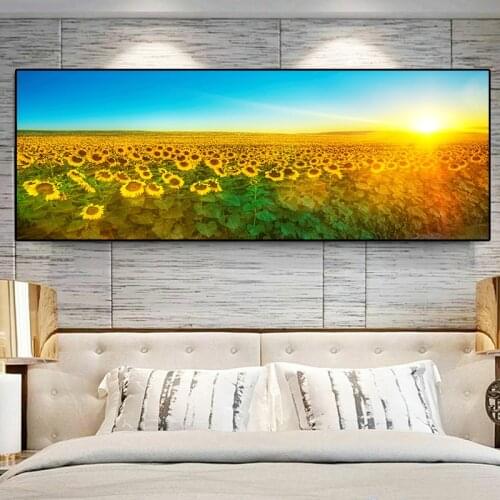Nordic Style Sunflower Sunrise Landscape Canvas Painting Posters and Prints Wall Art Pictures for Living Room Home Decoration
