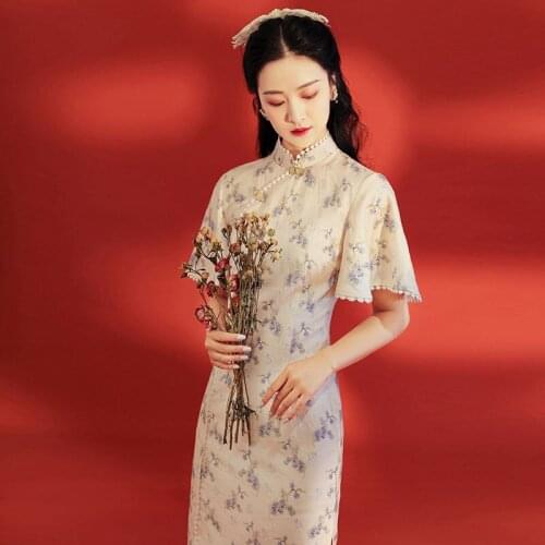 Floral Improved Cheongsam Chinese Lady Summer Dress Elegant Young Girly Qipao Vintage Oriental Women Party Dresses Vestidos