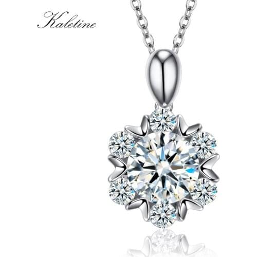 Kaletine 925 Sterling Silver Women Accessories Bling Dazzling CZ Snowflake Pendant Necklace Long Box Chain Necklace Jewelry