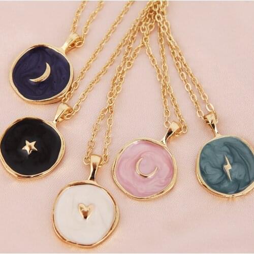 Moon Star Lightning Pendant Necklaces For Women Girls Fashion Party Jewelry Trendy Shining Enamel Clavicle Chain Necklace Gifts