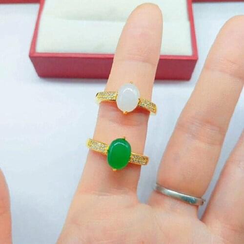 Gold-Plated Brass Ring With Diamonds Natural Agate Ring With Diamonds