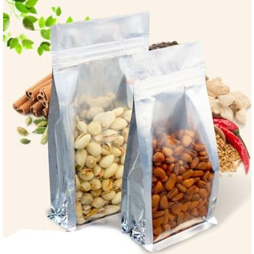 Clear Silver Aluminum Foil Stand Up Food Storage Zip Lock Self Seal Pack Bag Side Gusset Zipper Pouches 100PCS packaging