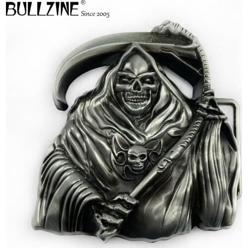 The Bullzine Skull belt buckle with pewter finish FP-03262 suitable for 4cm width belt