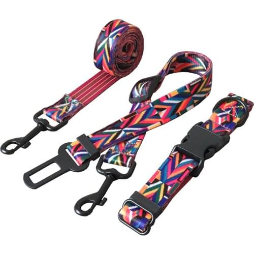 Rainbow Dog Collar Leash Car Safety Seat Belt Adjustable Necklace for Small Medium Puppy Training Leads Rope Pet Supplies