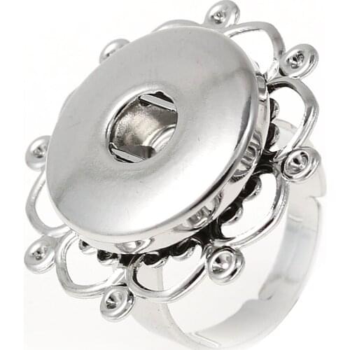DoreenBeads Copper Snap jewelry Adjustable Rings Fit 18mm/20mm Heart Petaline Flower Silver Color 18.3mm(US size: 8),Hole:6mm
