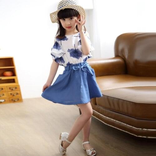 Girls Clothes Sets Printed Off Shoulder Shirt+Dress Suit Summer Clothes For Girls Teenage Girls Clothing Set 4 6 8 9 10 12 Years