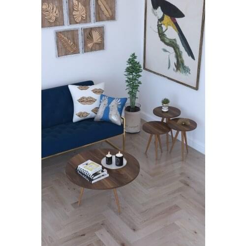 Modern 3'lü Round Zigon Coffee table, Serving Stand and Paris Medium Coffee table-Walnut coffe table table bassee