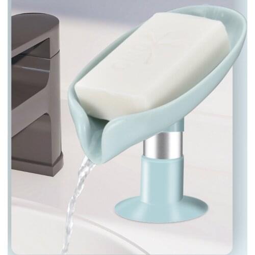 Leaf-shaped Soap Dish Box Soap Holder Drain Rack Toilet Soap Box Perforated Free Standing Suction Cup Travel Bathroom Accessorie