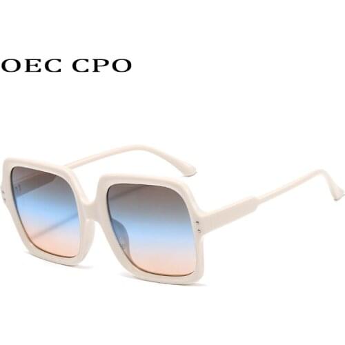 OEC CPO Women Vintage Oversized Square Sunglasses Lady Big Frame Black Sun Glasses Female Fashion Unisex Glasses UV400 O619