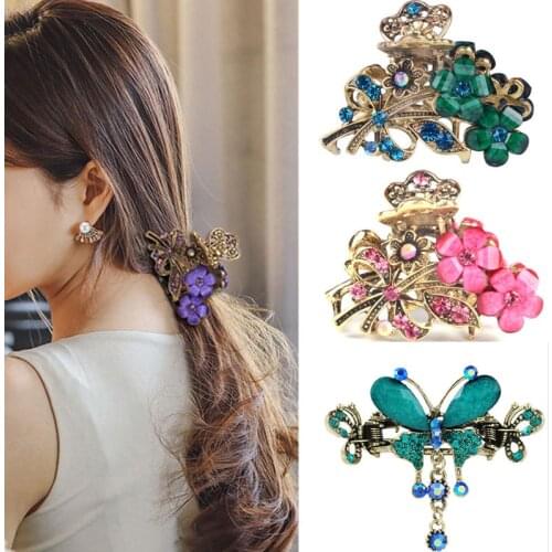 Women Butterfly Crystal Rhinestone Hair Clips Girl Flower Big Barrettes Hair Pins Hair Accessories Hairstyle Design Styling Tool