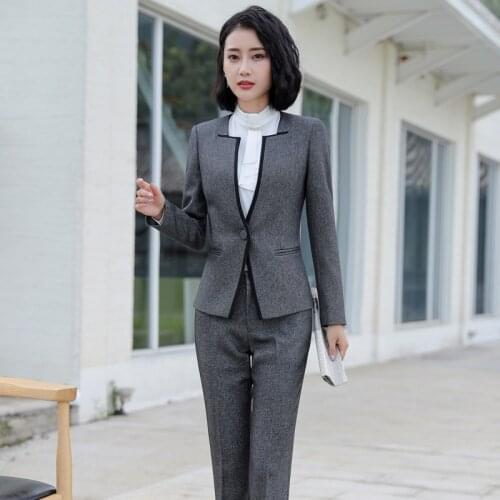 IZICFLY Formal Female Suit with Trouser Uniform Designs for Women Blazer Femenino Elegant Slim Business Pant Suits Office Wear