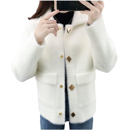 Spring Autumn Knitting Jackets Female Imitation Mink Velvet Jacket Women Short Sweater Wild Plus Size Loose Cardigan Sweaters