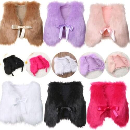 1-5Yrs Winter Childresn Girls Fur Vest Coat Outwear Jacket Kids Sleeveless Top Bow Autumn Kids Girls Outfits