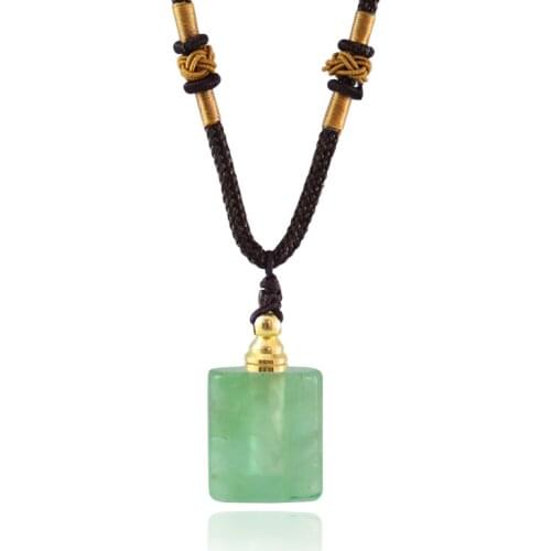 1PC Natural Green Fluorite Charm Quartz Crystal Healing Stone Pendants Essential Oil Diffuser Bottle Pendant Gift