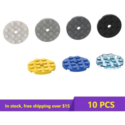 10pcs MOC DIY 60474 Plate Round 4 x 4 with Pin Hole For Building Blocks Parts DIY LOGO Educational Tech Parts Toys