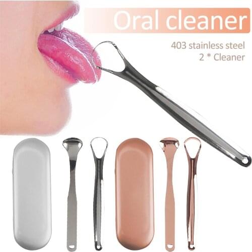 2PCS Stainless Steel Tongue Scraper Cleaner Fresh Breath Tongue Scrapers Metal Tongue Scraping Cleaner Oral Care Tools