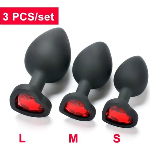 3 Pcs/set Silicone Anal Plug Crystal Heart Shaped Base Butt Plug Trainer Massage Anus Expansion Sex Products For Men Women Gay