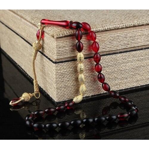 33 Beads Fire Amber (Fire Amber) muslim Prayer Tasbih Misbaha Islamic Jewelry Subha Capsule Cut Tassel 925 Caliber Silver