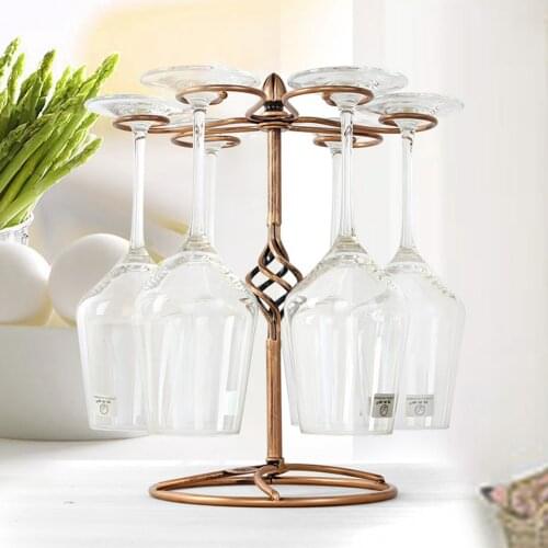 Bronze Wine Glass Rack, Elegant Freestanding Stemware Holder Stand With 6 Hooks, for Home and Bar Storage 025