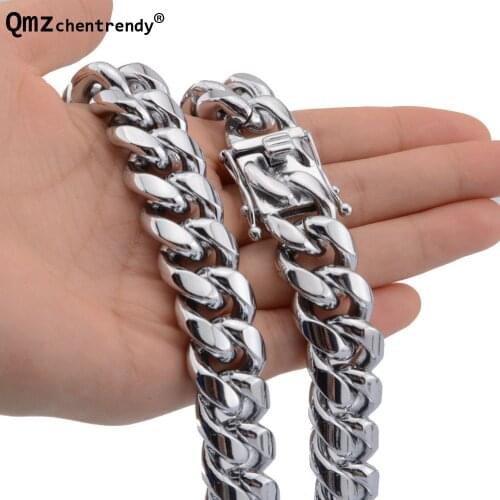 Stainless Steel Curb Cuban Miami Chain Necklace Boys Mens Fashion Jewelry Dragon Clasp Link Silver Plated Necklace News Arrival