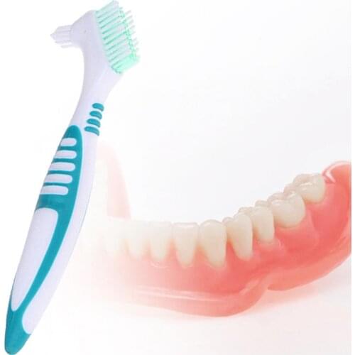Double Side Denture Toothbrush Ergonomics Handle Plastic Multi Layered Bristles False Teeth Oral Care Brush for Home Use