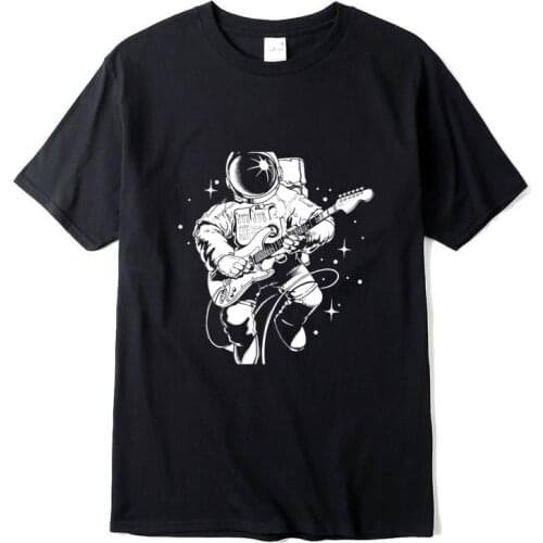 Funny Astronaut Plays Guitar Print Mens Casual High Quality Cotton Short Sleeve T-Shirt Men T-Shirt O-Neck Tops Unisex Tee