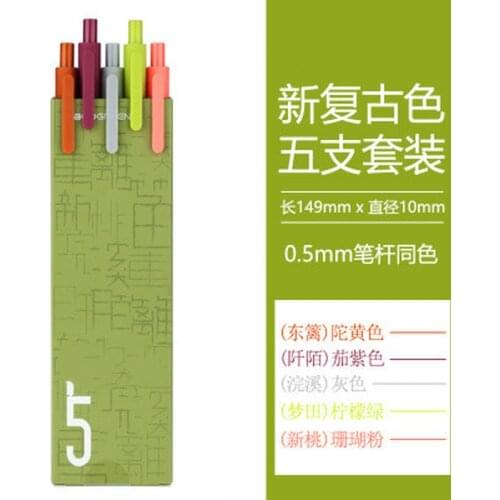 5 Pcs/Box Cute Retractable Gel Pens Vintage Pen Extra Fine 0.5mm Kawaii Pen Stationery for Kids School Office Supplies