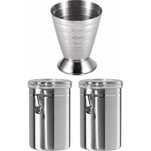 Airtight Canisters Sets for the Kitchen Stainless Steel & Measuring Shot Cup Ounce Jigger Bar Cocktail Drink Mixer