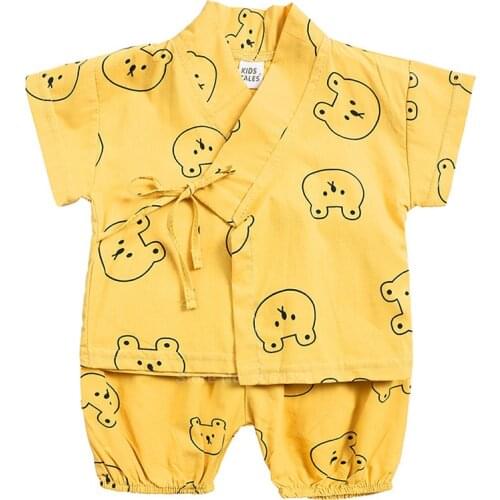 Japanese Kimono For Baby Boys Girls Anpanman Strawberry Bear Pattern Printed Bathrobe Kawaii Soft Cotton Nightwear Sets For Kids