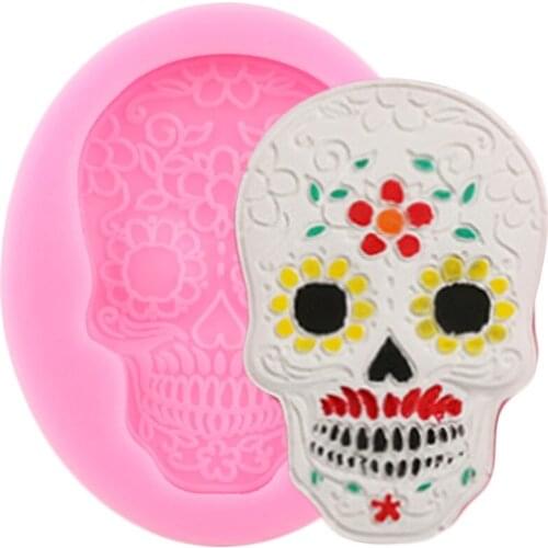 Halloween Skull Shaped Silicone Mold DIY Party Fondant Cake Decorating Tools Polymer Clay Candy Molds Chocolate Gumpaste Moulds