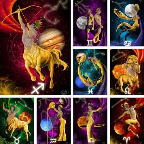 Jonas Emanuel Artwork Twelve Constellations Diamond Painting 5D Embroidery Cross Stitch Kits DIY Mosaic Handmade Home Wall Decor