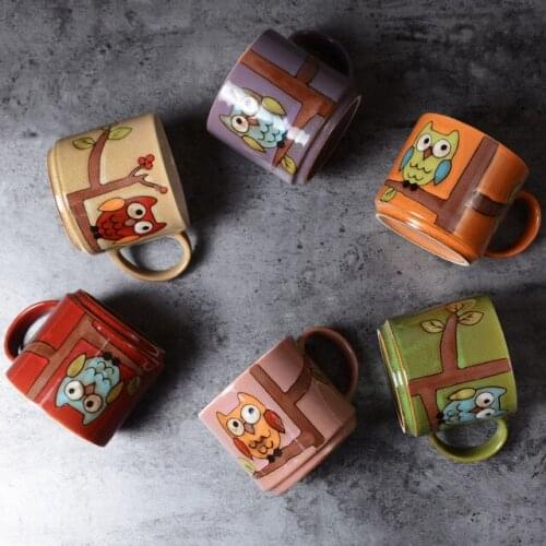 Ceramic Mug Retro Cartoon Night Owl High-capacity Breakfast Oatmeal Milk Cup Coffee Mug Cute Taza Anime Tumbler Drinkware