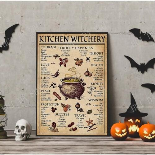 Kitchen Witchery Poster, Witches Magic Knowledge Wall Art, Halloween Art Print, Kitchen Blessing Incense Artwork