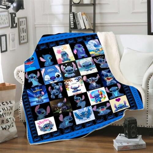 Disney Cartoon Cute Lilo & Stitch Sherpa Blankets Super Soft Warm Throw Duvet Childrens Kids Boys Girls Adult Sofa Car Bed Cover