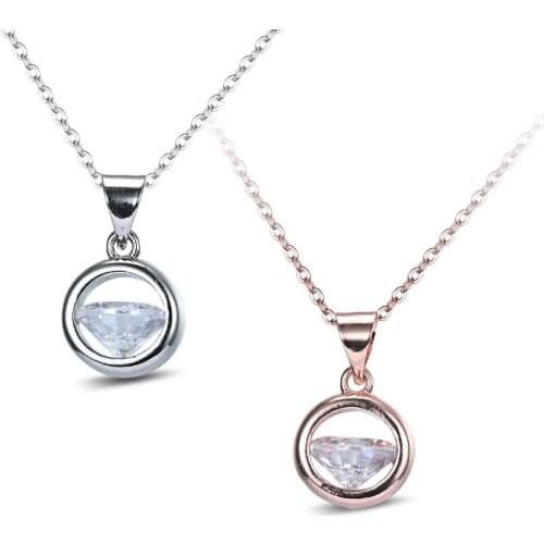 Fashion Simple Ladies Austrian Crystal Zircon Pendant Necklace White Gold Rose Gold Color Exquisite Necklace with Chain