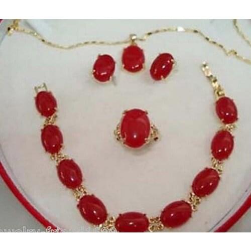 Fashion jewelry Free Shipping Red Natural stone Bracelet earring Pendant Necklace Set For Women watch wholesale Quartz sto -Br