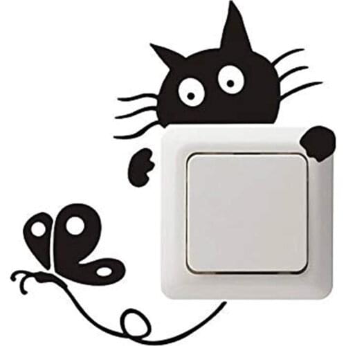 Funny Cat Switch Stickers For Living Room Kids Bedroom Decor Light Switch Decals Self-adhesive Wall Sticker Pegatina Interruptor