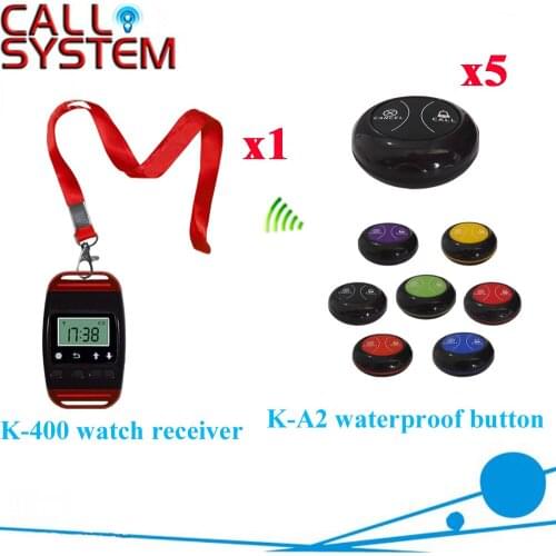 Table Watch Pager System Most Popular Wrist Pager With Waterproof Buzzer Bell Equipment(1 watch+5 call button)
