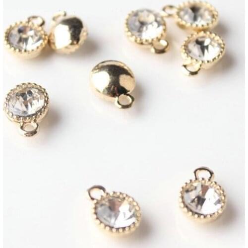 Newest 100PCS 8*11MM Gold Tone Alloy Crystal Rhinestone DIY Jewelry Charms Fashion Metal Round Bracelet Floating Pendant Charm
