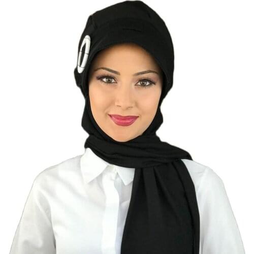 New Islamic Fashion Muslim Hijab Lady 2021 Trend Single Size Bathing Cap Beret Ready Shawl Scarf Buckle Black Ankle-Strap Hat