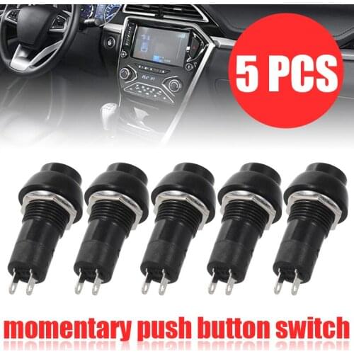 New Set 5pcs 1A/250V 20A/12V Dashboard Boat SPST On-Off Momentary Push Button Horn Switches Black for Car Interior Switches