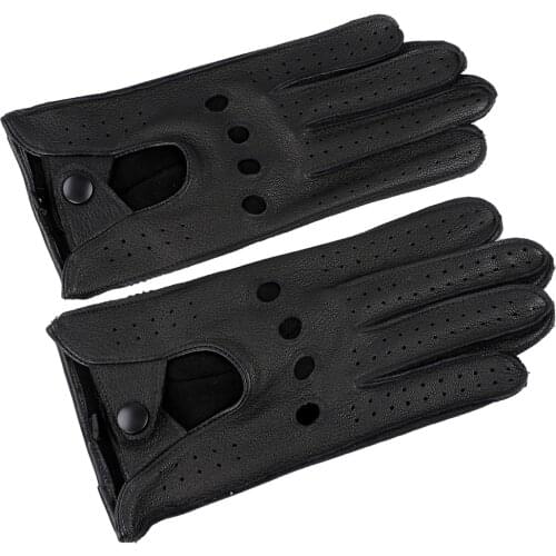 Spring Fall Mens Genuine Leather Gloves Driving Unlined Deerskin Gloves Fingerless Fitness Gloves Breathable With Holes