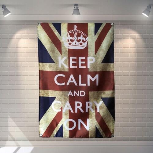 "KEEP CALM AND CARRY ON"Poster Banners Bar Cafe Hotel Theme Wall Decoration Hanging Art Waterproof Cloth Polyester Fabric Flags