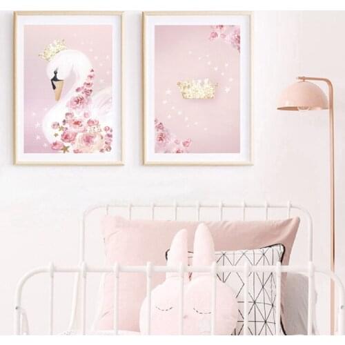 Swan Princess Posters Canvas Painting Baby Girls Room Wall Art Prints Nursery Decorative Pink Picture Kids Girl Room Decoration