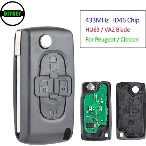 DIYKEY Flip Remote key 4 Button ASK 433MHz PCF7961A ID46 Chip for Peugeot 1007 for Citroen C8 HU83 / VA2 Blade