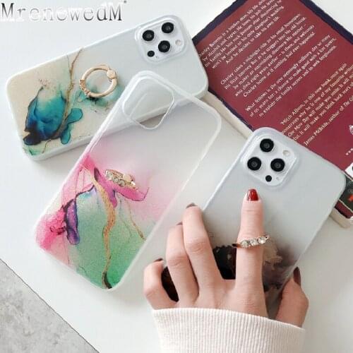 Luxury Soft Silicone Case For iPhone 12 11 Pro X XR XS Max 12 Mini 7 8 Plus SE2 Transparent Finger Ring Holder Stand Back Cover